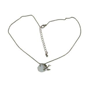 Bird Pendant Necklace Beaded 16 inch Jewelry Pale Goldtone Chain Delicate